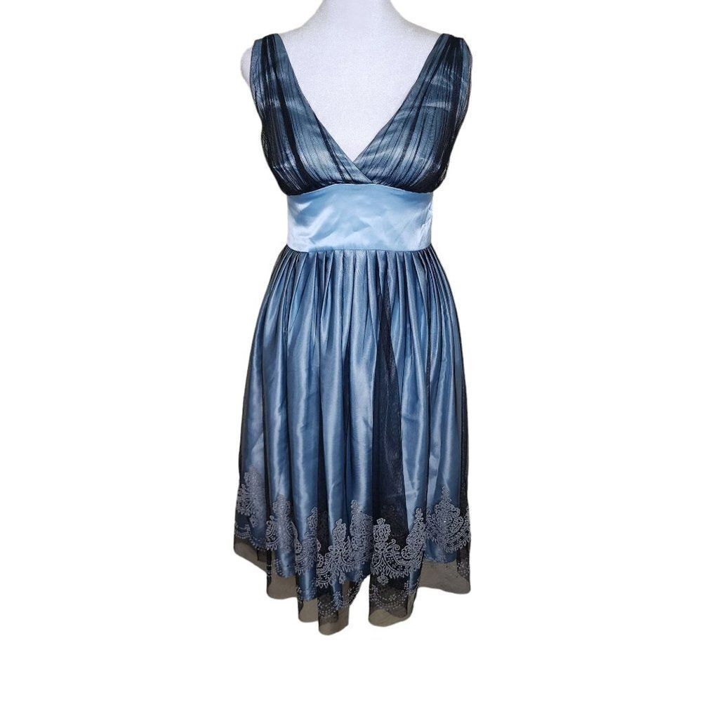 Vintage Y2K Davids Bridal Fit Flare Dress Womens Size 6 Peacock Blue Tulle